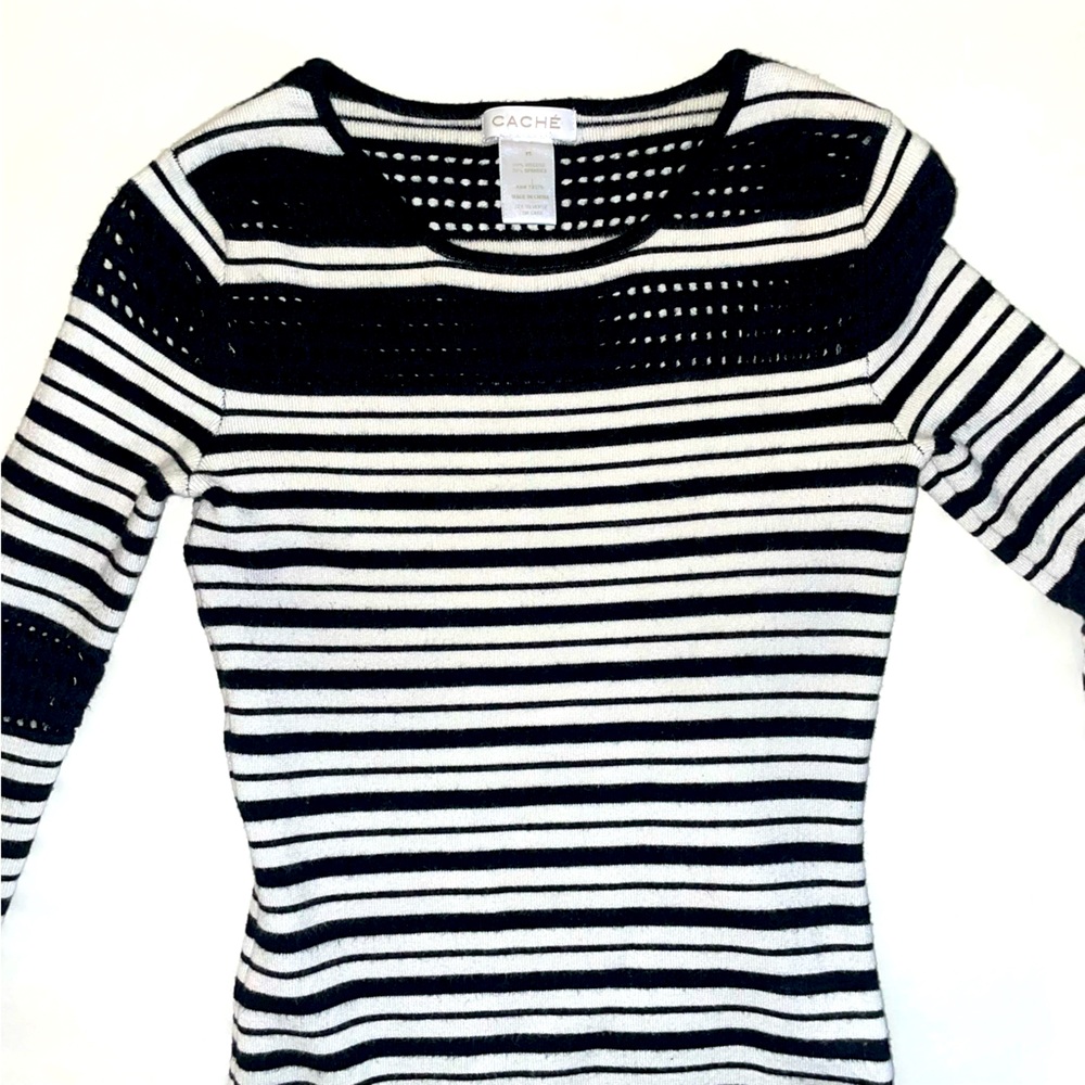 Cache black and white knit nautical inspired classic ⚓️ stripe dress 👗 Size XS
